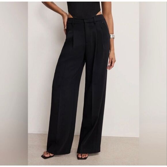 Good American Pants - Good American Luxe Suiting Column Pleated Wide Leg Trousers Pants Flowy Size 16